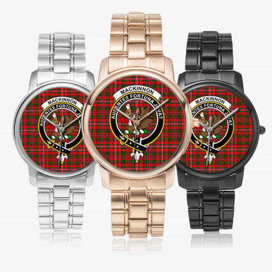 Scottish MacKinnon Clan Crest Tartan Folding Clasp Steel Quartz Watches Tartan Plaid All