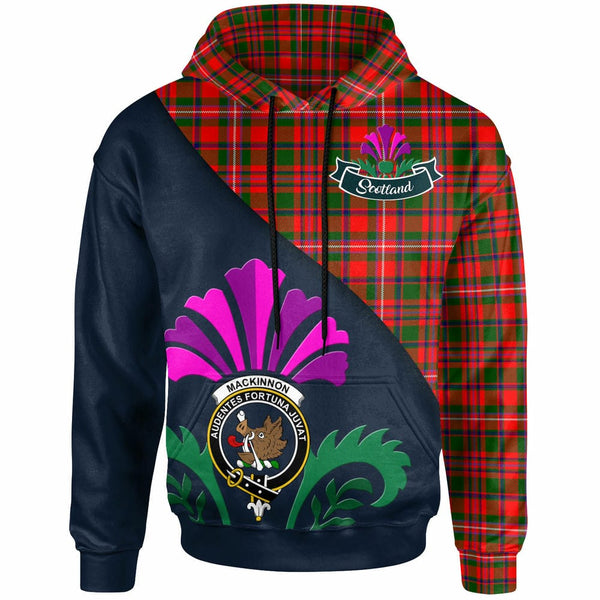 Scottish MacKinnon Clan Crest Tartan Hoodie - Scotland Thistle Style Front Side Tartan Plaid