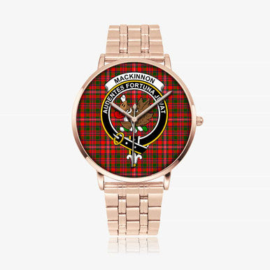 Scottish MacKinnon Clan Crest Tartan Instafamous Steel Quartz Watches Tartan Plaid Rose Gold 1