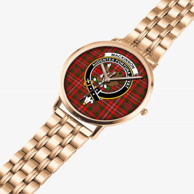 Scottish MacKinnon Clan Crest Tartan Instafamous Steel Quartz Watches Tartan Plaid Rose Gold 2
