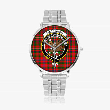 Scottish MacKinnon Clan Crest Tartan Instafamous Steel Quartz Watches Tartan Plaid Silver 1