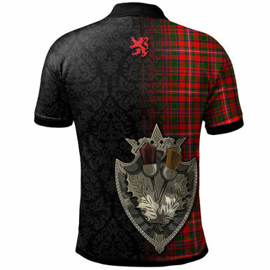 Scottish MacKinnon Clan Crest Tartan Polo Shirt - Half Thistle Flowers Celtic Design Back Side Tartan Plaid