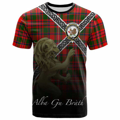 Scottish MacKinnon Clan Crest Tartan T-Shirt - Celtic With Scotland Lion Front Side Tartan Plaid