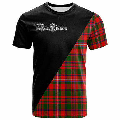 Scottish MacKinnon Clan Crest Tartan T-Shirt - Military Logo Front Side Tartan Plaid