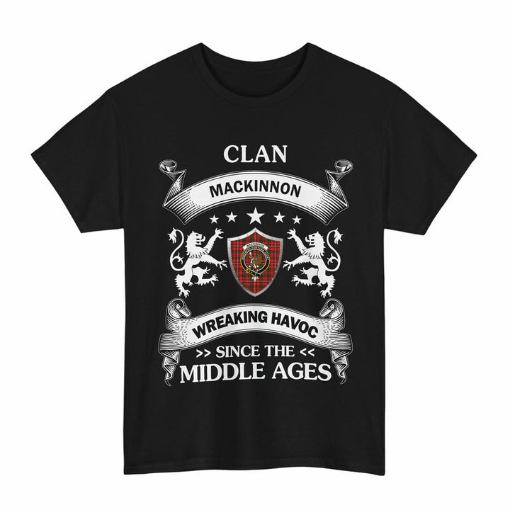 Scottish MacKinnon Clan Crest Tartan T-Shirt Wreaking Havoc Design Tartan Plaid Black Color