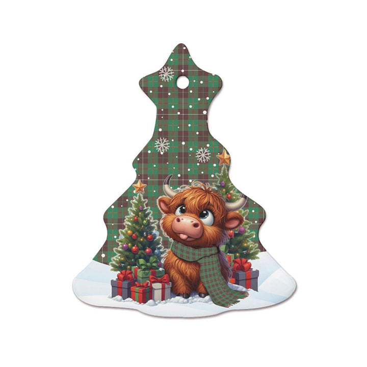 Scottish MacKinnon Hunting Ancient Clan Tartan Ceramic Ornament Cute Highland Cow Christmas Tree Style Tartan Plaid