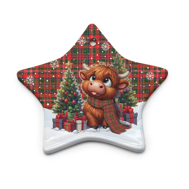 Scottish MacKinnon Modern Clan Tartan Ceramic Ornament Cute Highland Cow Christmas Star Style Tartan Plaid