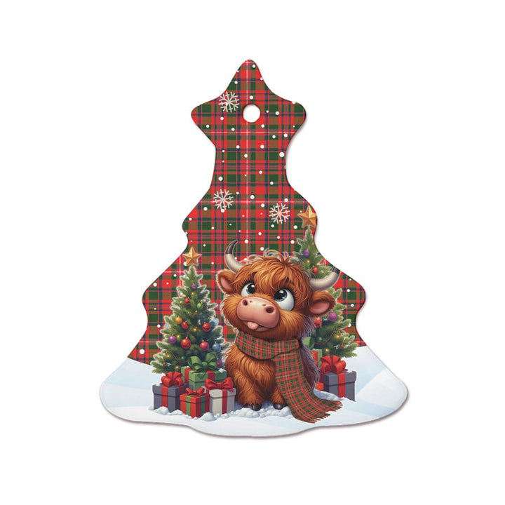 Scottish MacKinnon Modern Clan Tartan Ceramic Ornament Cute Highland Cow Christmas Tree Style Tartan Plaid