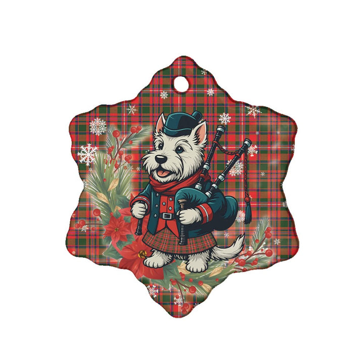 Scottish MacKinnon Modern Clan Tartan Ceramic Ornament Cute Scottish Terrier Dog Snow Flake Style Tartan Plaid