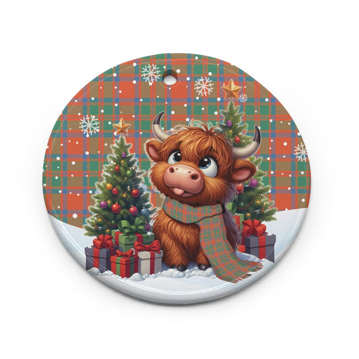Scottish MacKintosh Ancient Clan Tartan Ceramic Ornament Cute Highland Cow Christmas Circle Style Tartan Plaid