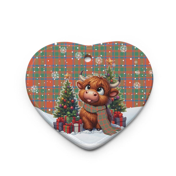 Scottish MacKintosh Ancient Clan Tartan Ceramic Ornament Cute Highland Cow Christmas Heart Style Tartan Plaid