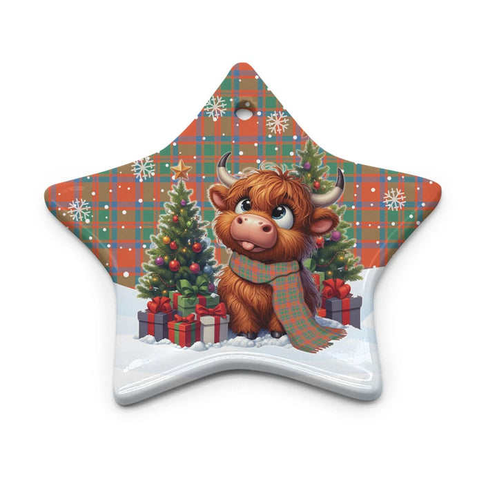 Scottish MacKintosh Ancient Clan Tartan Ceramic Ornament Cute Highland Cow Christmas Star Style Tartan Plaid