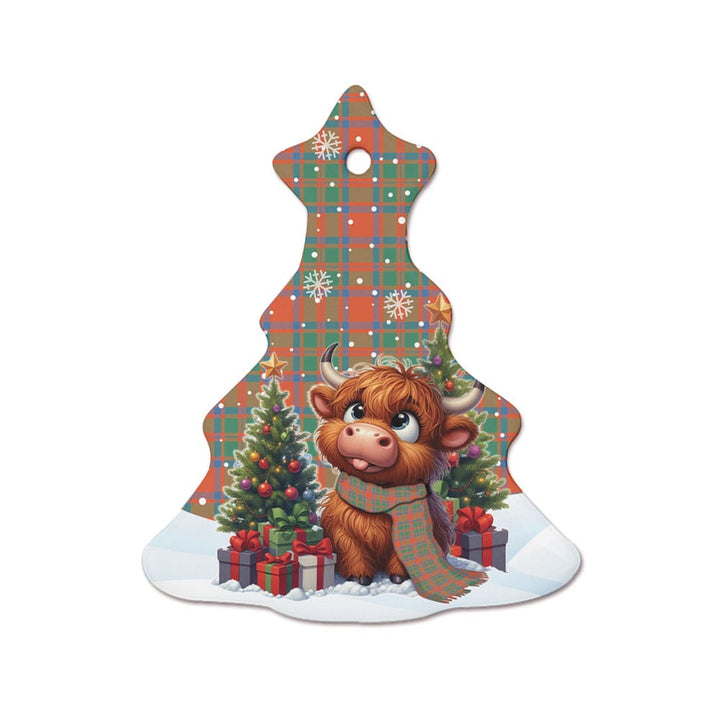 Scottish MacKintosh Ancient Clan Tartan Ceramic Ornament Cute Highland Cow Christmas Tree Style Tartan Plaid