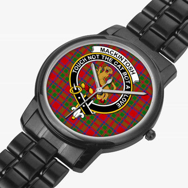 Scottish MacKintosh Clan Crest Tartan Folding Clasp Steel Quartz Watches Tartan Plaid Black 2