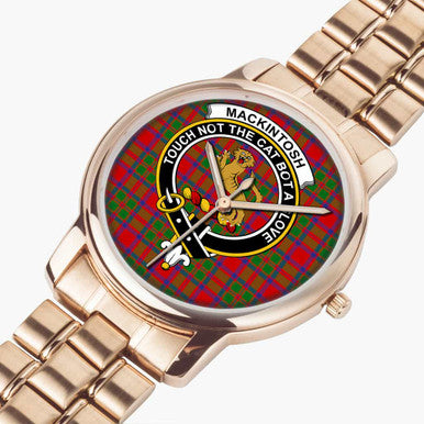 Scottish MacKintosh Clan Crest Tartan Folding Clasp Steel Quartz Watches Tartan Plaid Rose Gold 2