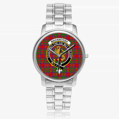 Scottish MacKintosh Clan Crest Tartan Folding Clasp Steel Quartz Watches Tartan Plaid Silver 1