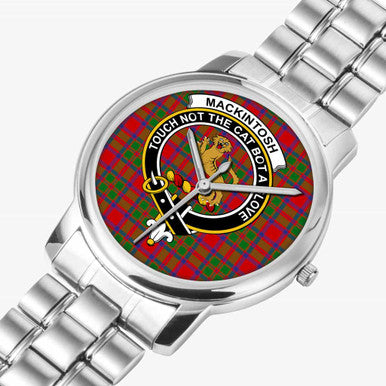 Scottish MacKintosh Clan Crest Tartan Folding Clasp Steel Quartz Watches Tartan Plaid Silver 2