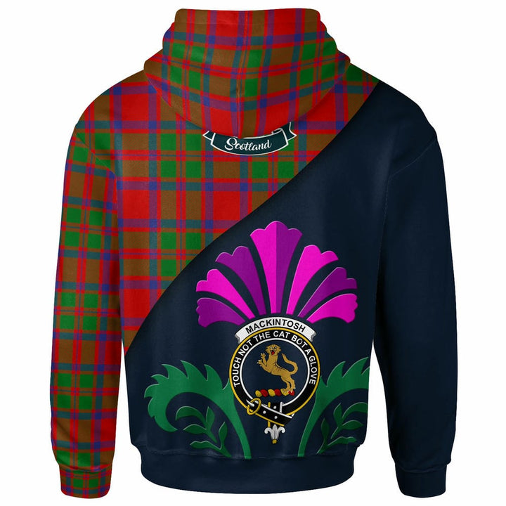 Scottish MacKintosh Clan Crest Tartan Hoodie - Scotland Thistle Style Back Side Tartan Plaid