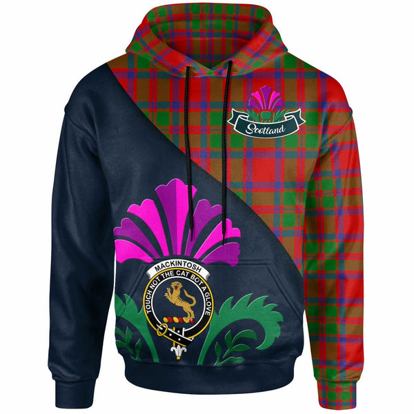 Scottish MacKintosh Clan Crest Tartan Hoodie - Scotland Thistle Style Front Side Tartan Plaid
