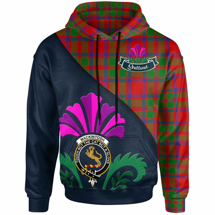 Scottish MacKintosh Clan Crest Tartan Hoodie - Scotland Thistle Style Front Side Tartan Plaid