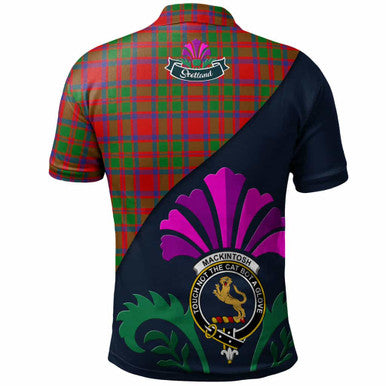 Scottish MacKintosh Clan Crest Tartan Polo Shirt - Scotland Thistle Style Back Side Tartan Plaid