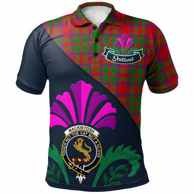Scottish MacKintosh Clan Crest Tartan Polo Shirt - Scotland Thistle Style Front Side Tartan Plaid