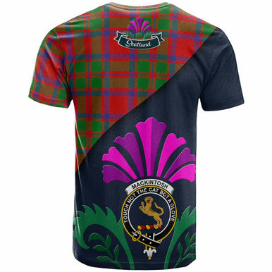 Scottish MacKintosh Clan Crest Tartan T-Shirt - Scotland Thistle Style Back Side Tartan Plaid