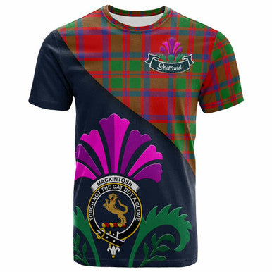 Scottish MacKintosh Clan Crest Tartan T-Shirt - Scotland Thistle Style Front Side Tartan Plaid