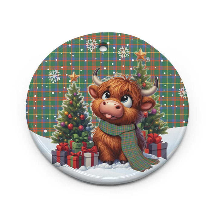 Scottish MacKintosh Hunting Ancient Clan Tartan Ceramic Ornament Cute Highland Cow Christmas Circle Style Tartan Plaid