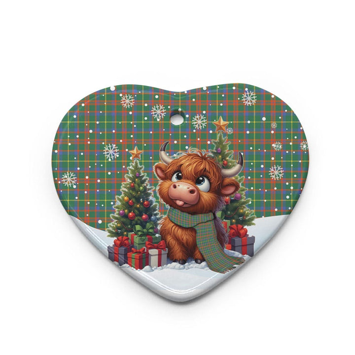 Scottish MacKintosh Hunting Ancient Clan Tartan Ceramic Ornament Cute Highland Cow Christmas Heart Style Tartan Plaid