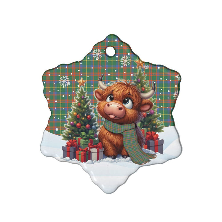 Scottish MacKintosh Hunting Ancient Clan Tartan Ceramic Ornament Cute Highland Cow Christmas Snow Flake Style Tartan Plaid