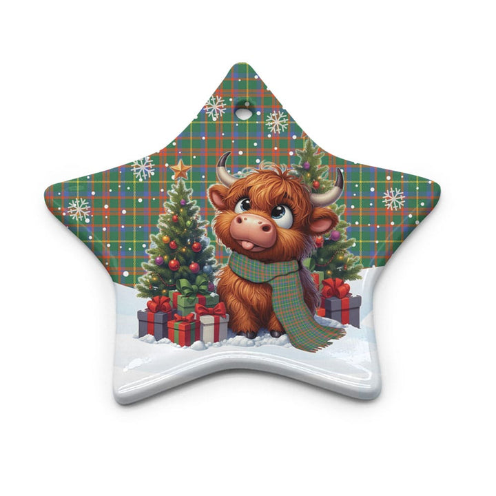Scottish MacKintosh Hunting Ancient Clan Tartan Ceramic Ornament Cute Highland Cow Christmas Star Style Tartan Plaid