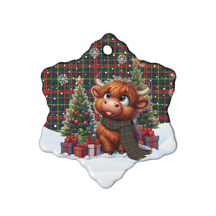 Scottish MacKintosh Hunting Modern Clan Tartan Ceramic Ornament Cute Highland Cow Christmas Snow Flake Style Tartan Plaid