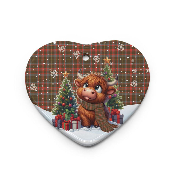 Scottish MacKintosh Hunting Weathered Clan Tartan Ceramic Ornament Cute Highland Cow Christmas Heart Style Tartan Plaid