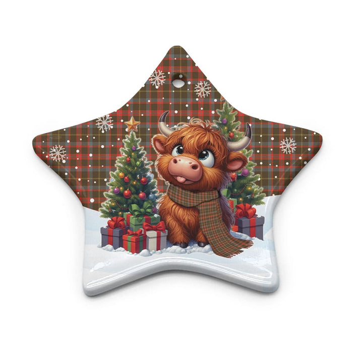 Scottish MacKintosh Hunting Weathered Clan Tartan Ceramic Ornament Cute Highland Cow Christmas Star Style Tartan Plaid