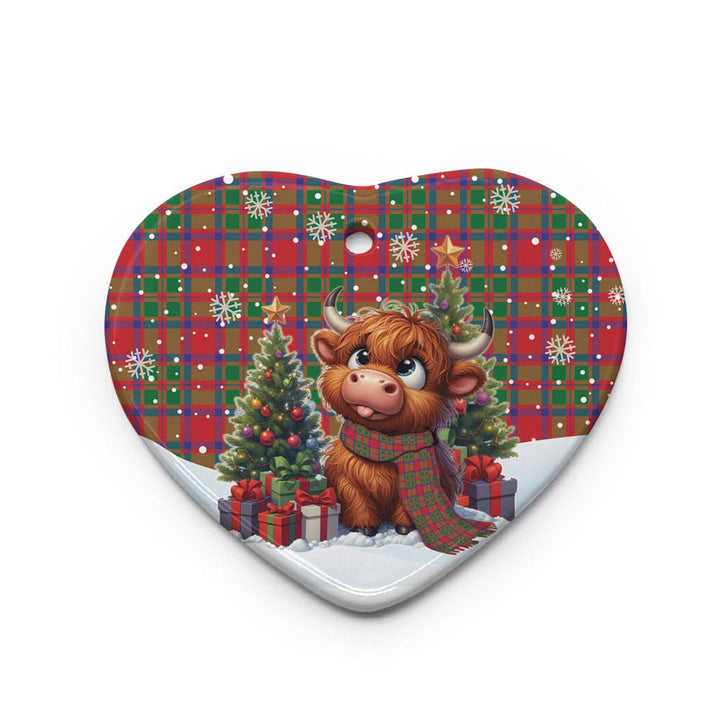 Scottish MacKintosh Modern Clan Tartan Ceramic Ornament Cute Highland Cow Christmas Heart Style Tartan Plaid