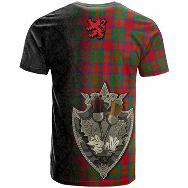 Scottish MacKintosh Modern Clan Tartan T-Shirt - Half Thistle Flowers Celtic Design Back Side Tartan Plaid