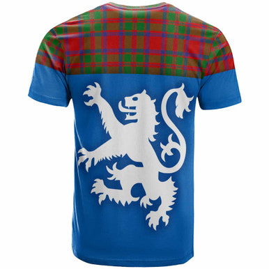 Scottish MacKintosh Modern Clan Tartan T-Shirt - Lion Rampant of Scotland With Flag Back Side Tartan Plaid