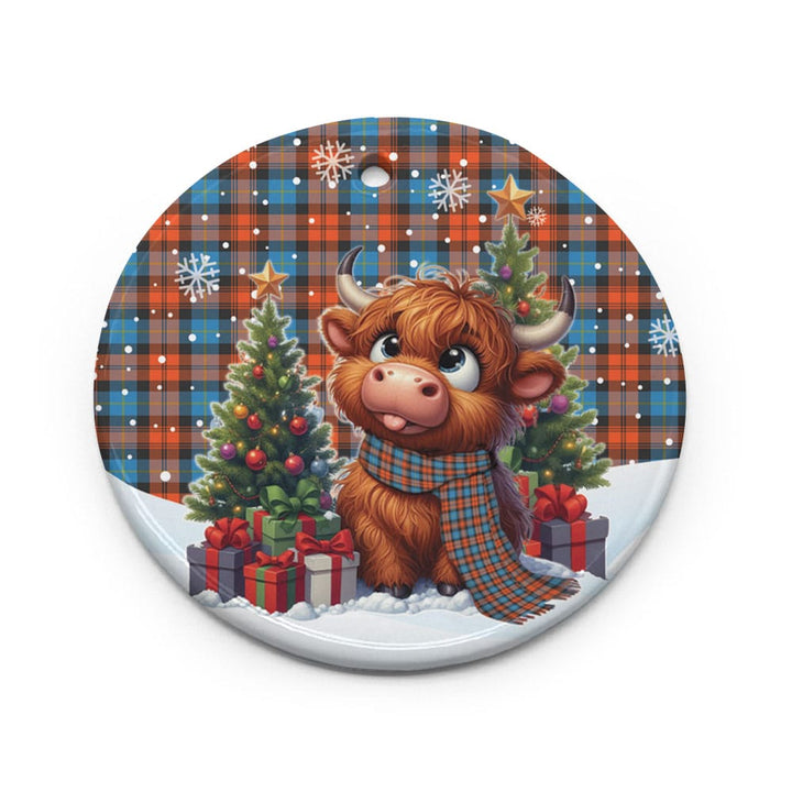 Scottish MacLachlan Ancient Clan Tartan Ceramic Ornament Cute Highland Cow Christmas Circle Style Tartan Plaid