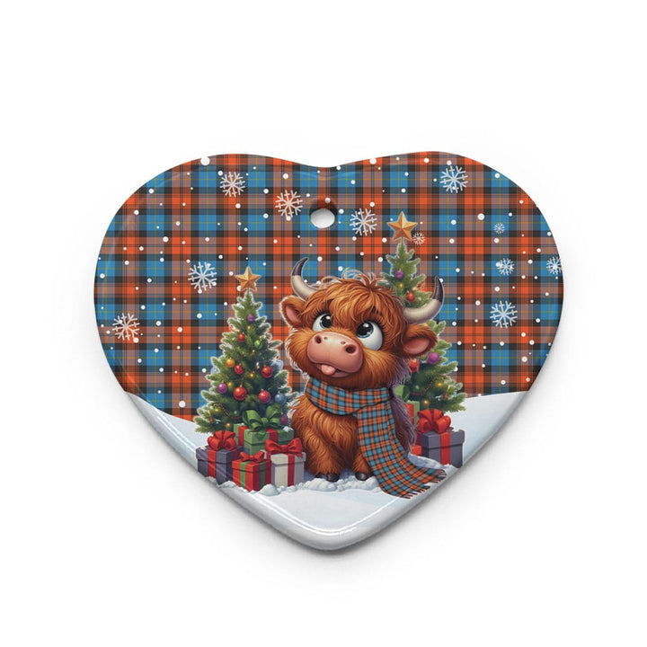 Scottish MacLachlan Ancient Clan Tartan Ceramic Ornament Cute Highland Cow Christmas Heart Style Tartan Plaid