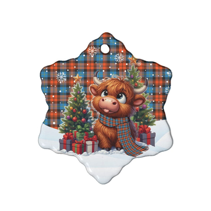 Scottish MacLachlan Ancient Clan Tartan Ceramic Ornament Cute Highland Cow Christmas Snow Flake Style Tartan Plaid