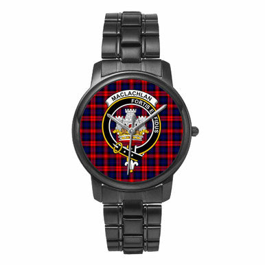 Scottish MacLachlan Clan Crest Tartan Folding Clasp Steel Quartz Watches Tartan Plaid Black 1