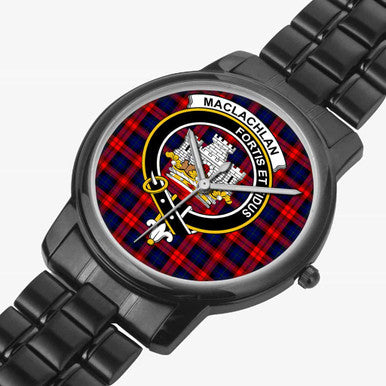 Scottish MacLachlan Clan Crest Tartan Folding Clasp Steel Quartz Watches Tartan Plaid Black 2