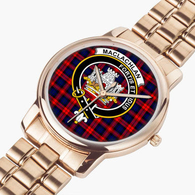 Scottish MacLachlan Clan Crest Tartan Folding Clasp Steel Quartz Watches Tartan Plaid Rose Gold 2