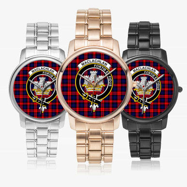 Scottish MacLachlan Clan Crest Tartan Folding Clasp Steel Quartz Watches Tartan Plaid All