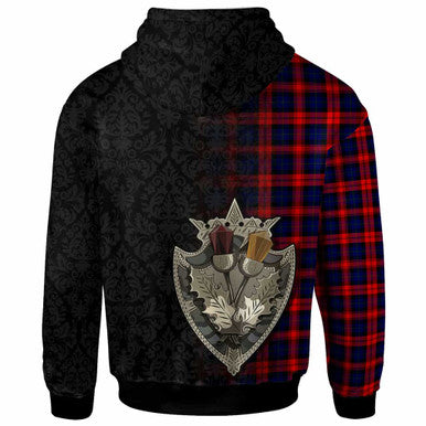 Scottish MacLachlan Clan Crest Tartan Hoodie - Half Thistle Flowers Celtic Design Back Side Tartan Plaid