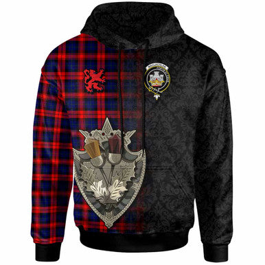 Scottish MacLachlan Clan Crest Tartan Hoodie - Half Thistle Flowers Celtic Design Front Side Tartan Plaid