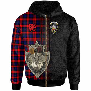 Scottish MacLachlan Clan Crest Tartan Hoodie - Half Thistle Flowers Celtic Design Zip-up Tartan Plaid
