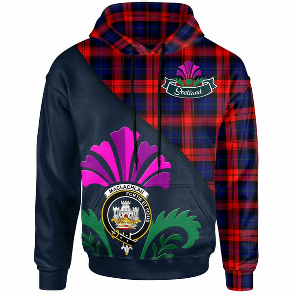 Scottish MacLachlan Clan Crest Tartan Hoodie - Scotland Thistle Style Front Side Tartan Plaid