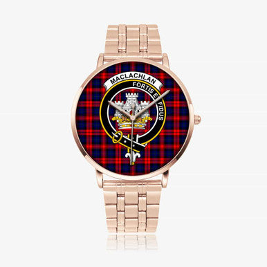 Scottish MacLachlan Clan Crest Tartan Instafamous Steel Quartz Watches Tartan Plaid Rose Gold 1